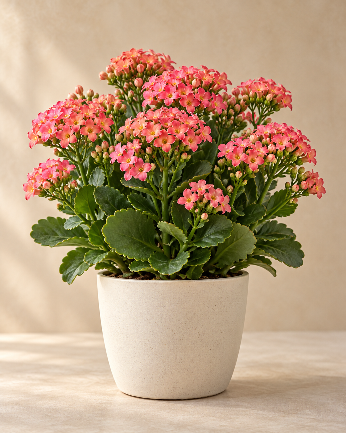 Rosafarbene Kalanchoe im Topf, illustratives Pflanzenporträt