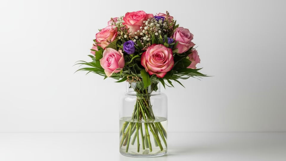 Rosa Rosenstrauß mit Schleierkraut