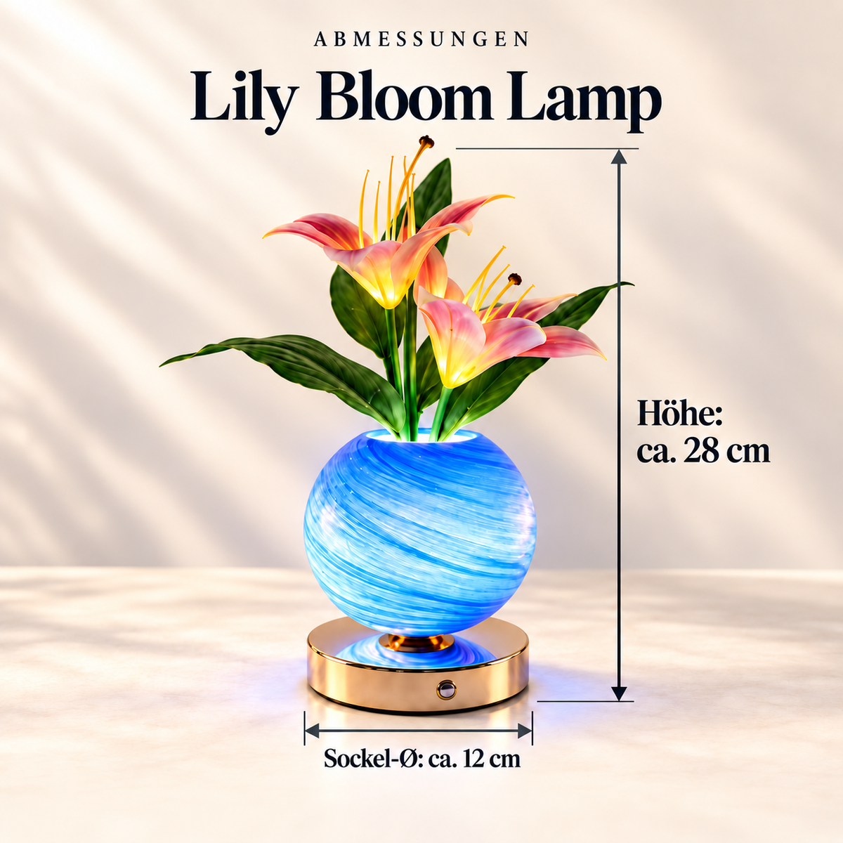 Lily Bloom Lamp – Höhe ca. 28 cm, Sockeldurchmesser ca. 12 cm