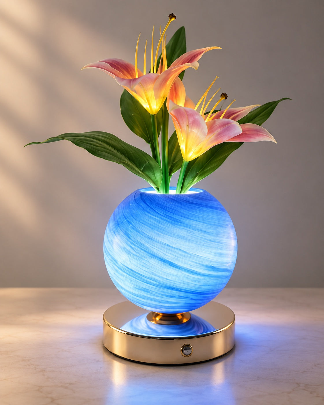 Lily Bloom Lamp mit blau leuchtender Vase