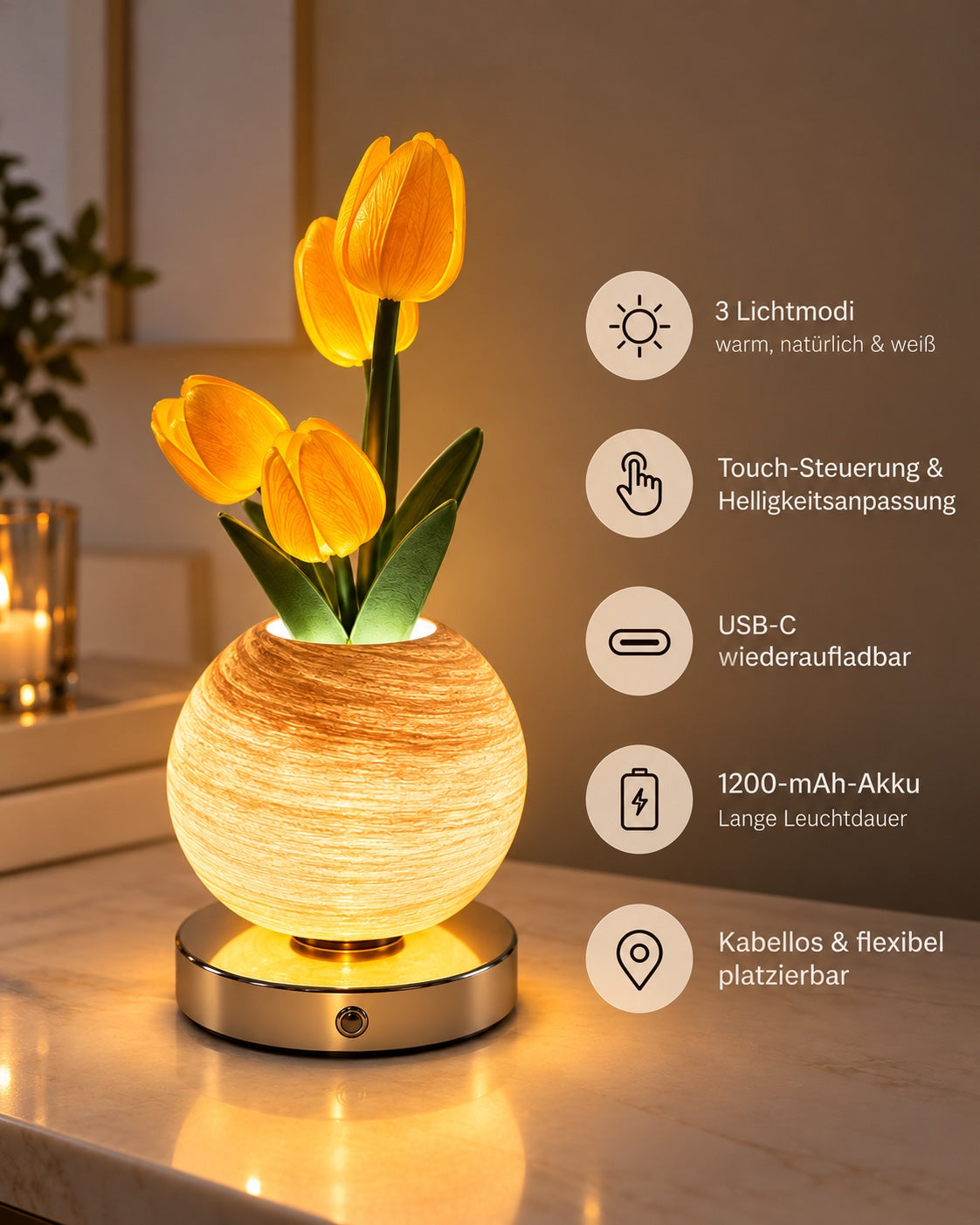 Tulip Glow Lamp – Produktmerkmale und Lichtmodi
